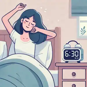 a woman stretching in bed