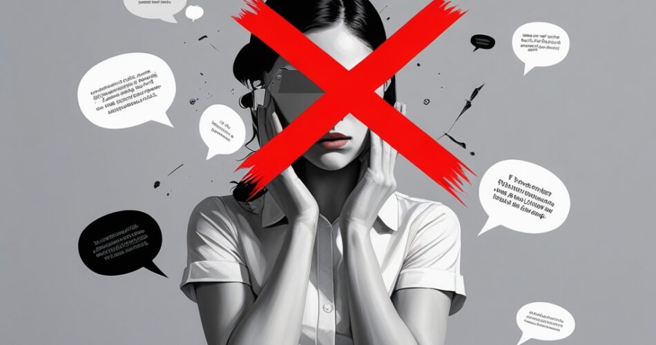 a woman with an x over her face