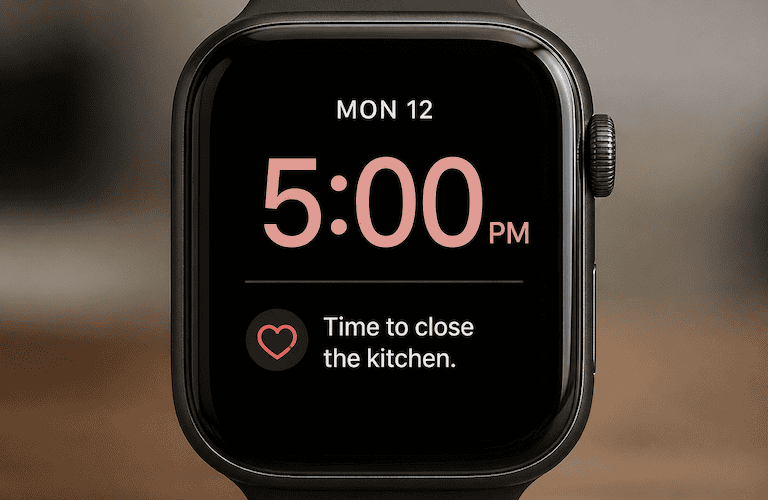 iwatch with hand on 5pm