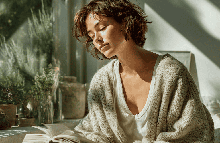 a woman reading a book for mental clarity